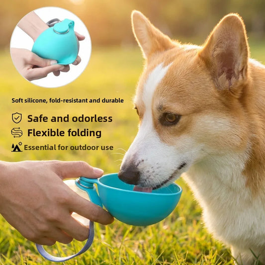 2-in-1 Portable Dog Water Bottle – 285ml Stainless Steel Leak-Proof Pet Travel Bottle with Foldable Silicone Bowl | One-Hand Use | Walking & Hiking