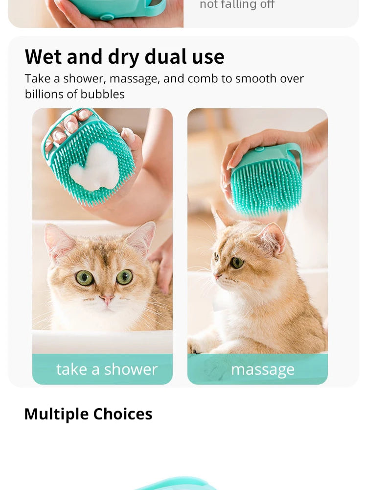 2-in-1 Pet Bath Brush with Built-in Shampoo Dispenser – Soft Silicone Massage Scrubber for Dogs & Cats | Long & Short Hair