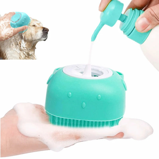 2-in-1 Pet Bath Brush with Built-in Shampoo Dispenser – Soft Silicone Massage Scrubber for Dogs & Cats | Long & Short Hair