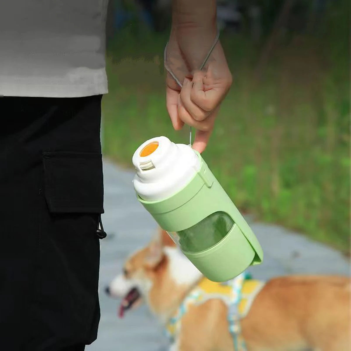 2-in-1 Portable Dog Water Bottle with Food Container – Leak-Proof Travel Pet Dispenser for Walking, Hiking & Camping