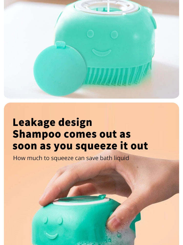 2-in-1 Pet Bath Brush with Built-in Shampoo Dispenser – Soft Silicone Massage Scrubber for Dogs & Cats | Long & Short Hair