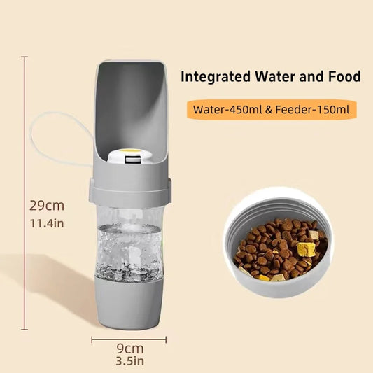 2-in-1 Portable Dog Water Bottle with Food Container – Leak-Proof Travel Pet Dispenser for Walking, Hiking & Camping