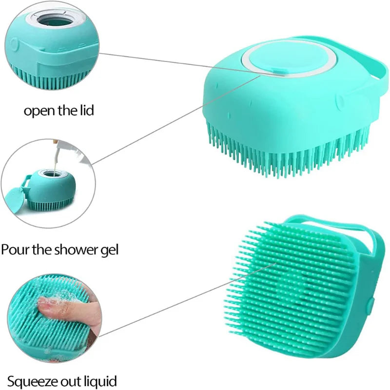 2-in-1 Pet Bath Brush with Built-in Shampoo Dispenser – Soft Silicone Massage Scrubber for Dogs & Cats | Long & Short Hair