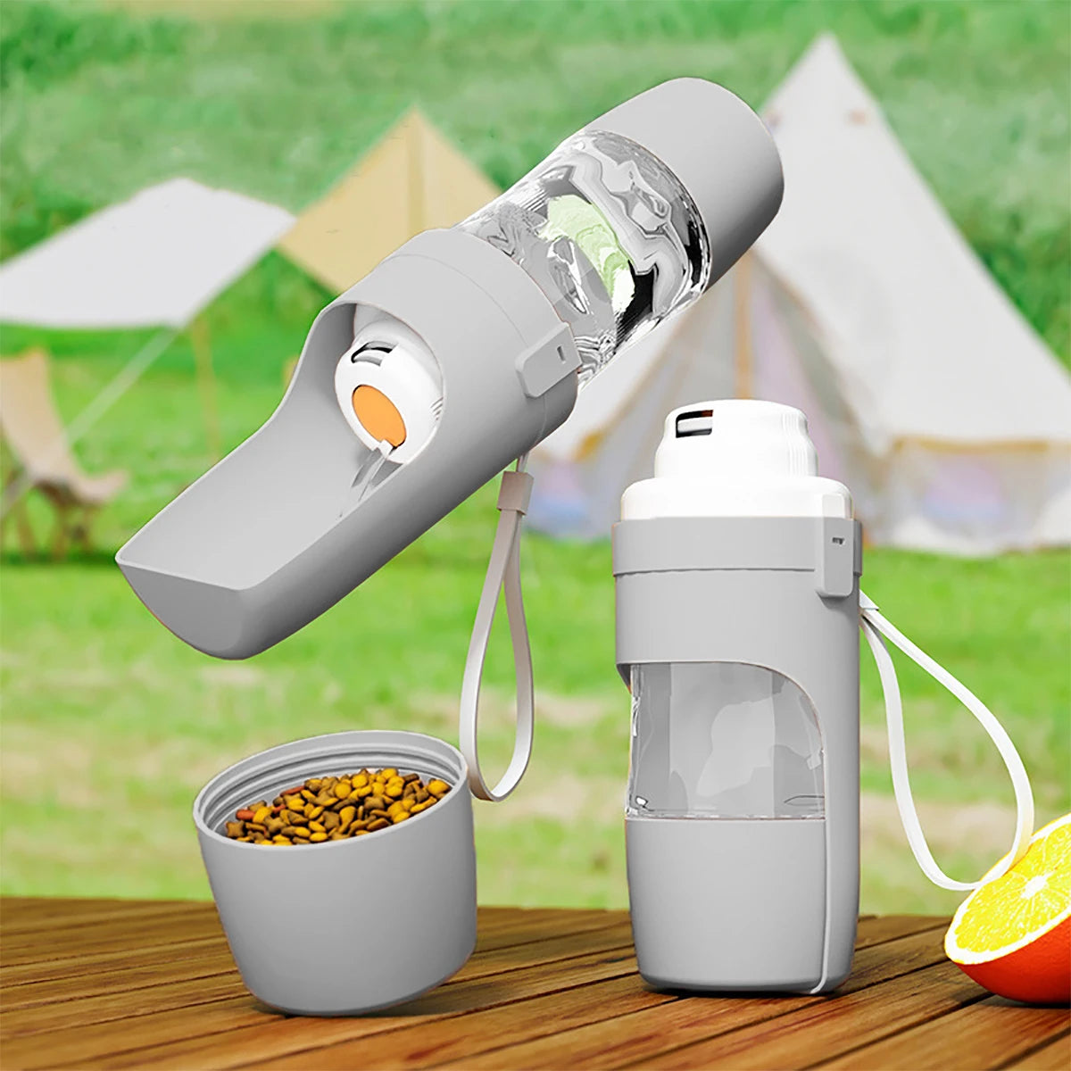 2-in-1 Portable Dog Water Bottle with Food Container – Leak-Proof Travel Pet Dispenser for Walking, Hiking & Camping
