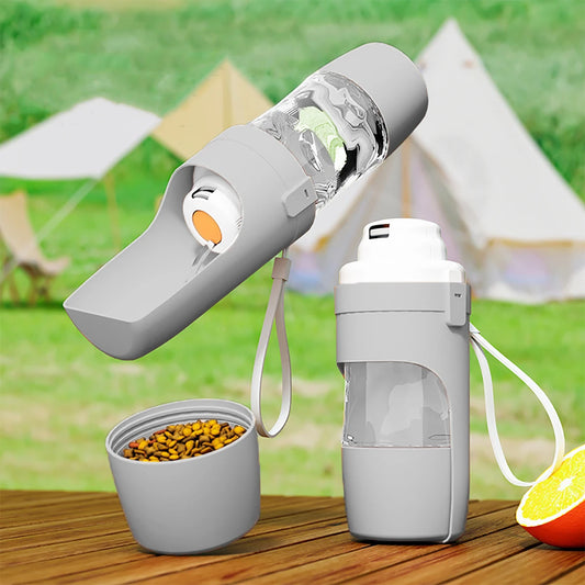 2-in-1 Portable Dog Water Bottle with Food Container – Leak-Proof Travel Pet Dispenser for Walking, Hiking & Camping