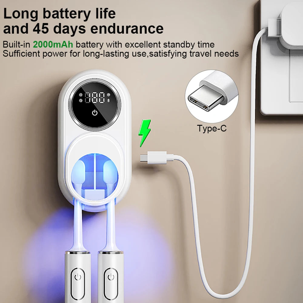 Toothbrush UV Dryer Portable Wall-Mounted UV Tooth Brush Sanitizer Holder USB Rechargeable Toothbrush Storage Bracket Sterilizer