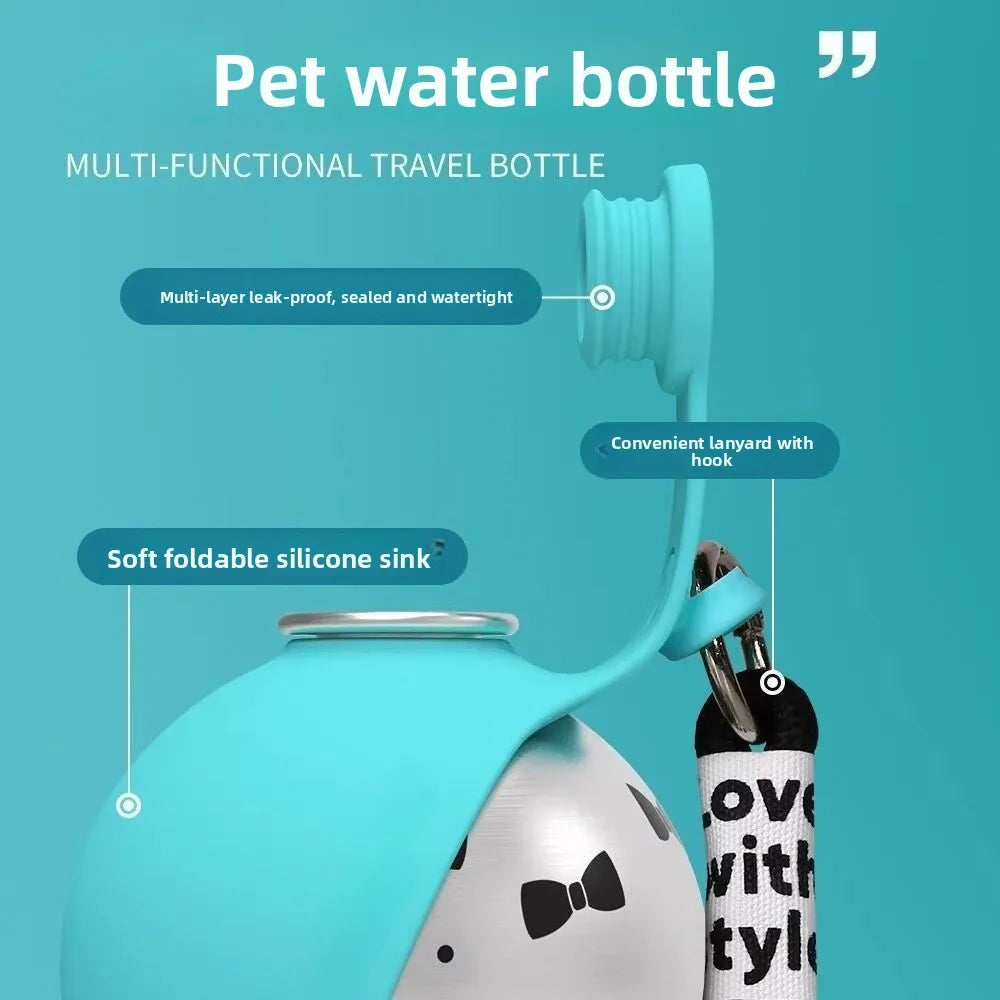 2-in-1 Portable Dog Water Bottle – 285ml Stainless Steel Leak-Proof Pet Travel Bottle with Foldable Silicone Bowl | One-Hand Use | Walking & Hiking