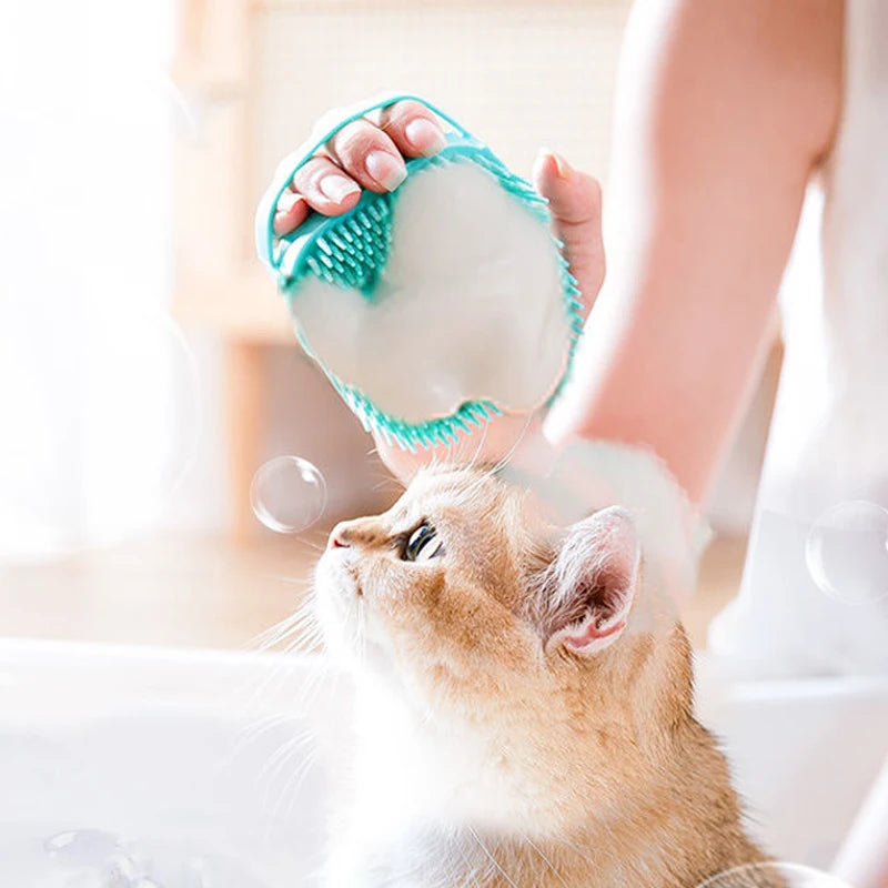 2-in-1 Pet Bath Brush with Built-in Shampoo Dispenser – Soft Silicone Massage Scrubber for Dogs & Cats | Long & Short Hair