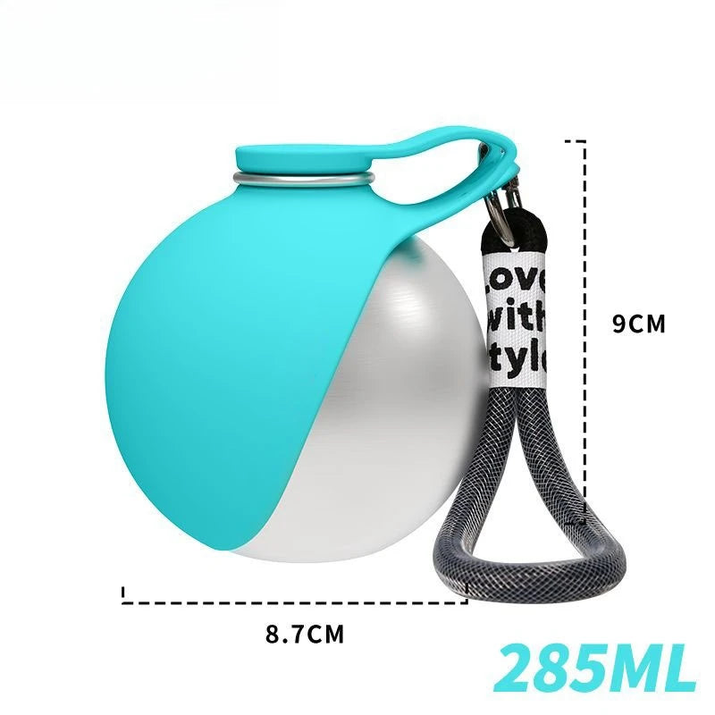 2-in-1 Portable Dog Water Bottle – 285ml Stainless Steel Leak-Proof Pet Travel Bottle with Foldable Silicone Bowl | One-Hand Use | Walking & Hiking